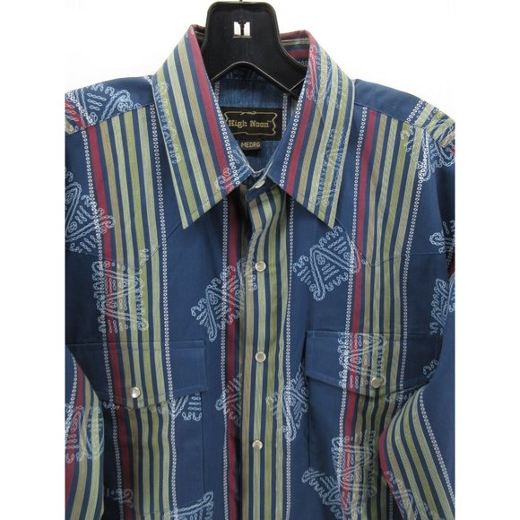 VINTAGE High Noon Shirt Medium Western Pearl Snap Striped Cowboy 90s - Picture 2 of 10